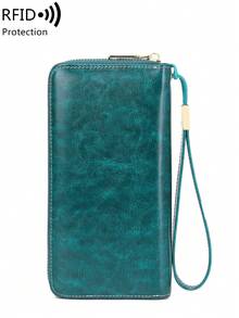 Ví đựng thẻ tín dụng chống RFID phong cách tối giản, unisex, màu trơn, dung lượng lớn, ví gấp nhiều ngăn đựng thẻ, ví da thời trang hiện đại tiện lợi cho công sở có khóa kéo, ví cầm tay dạng túi có dây đeo, quà tặng sinh nhật, quà tặng Ngày Nhà giáo, quà tặng Valentine, quà tặng kỷ niệm, quà tặng Ngày của Mẹ, quà tặng Ngày của Cha - Màu xanh ngọc - Xem 7