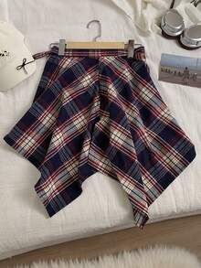 美式复古不规则格子拼接遮臀半身裙 女式时尚百搭提臀迷你裙 适合Y2K街头服饰 - 彩色 - 查看 8