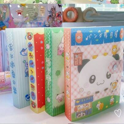 Album ảnh hoạt hình gấu trúc Kawaii A6 với các trang rời, album lưu trữ sticker, album ảnh trang cố định phong cách Showa cổ điển.
