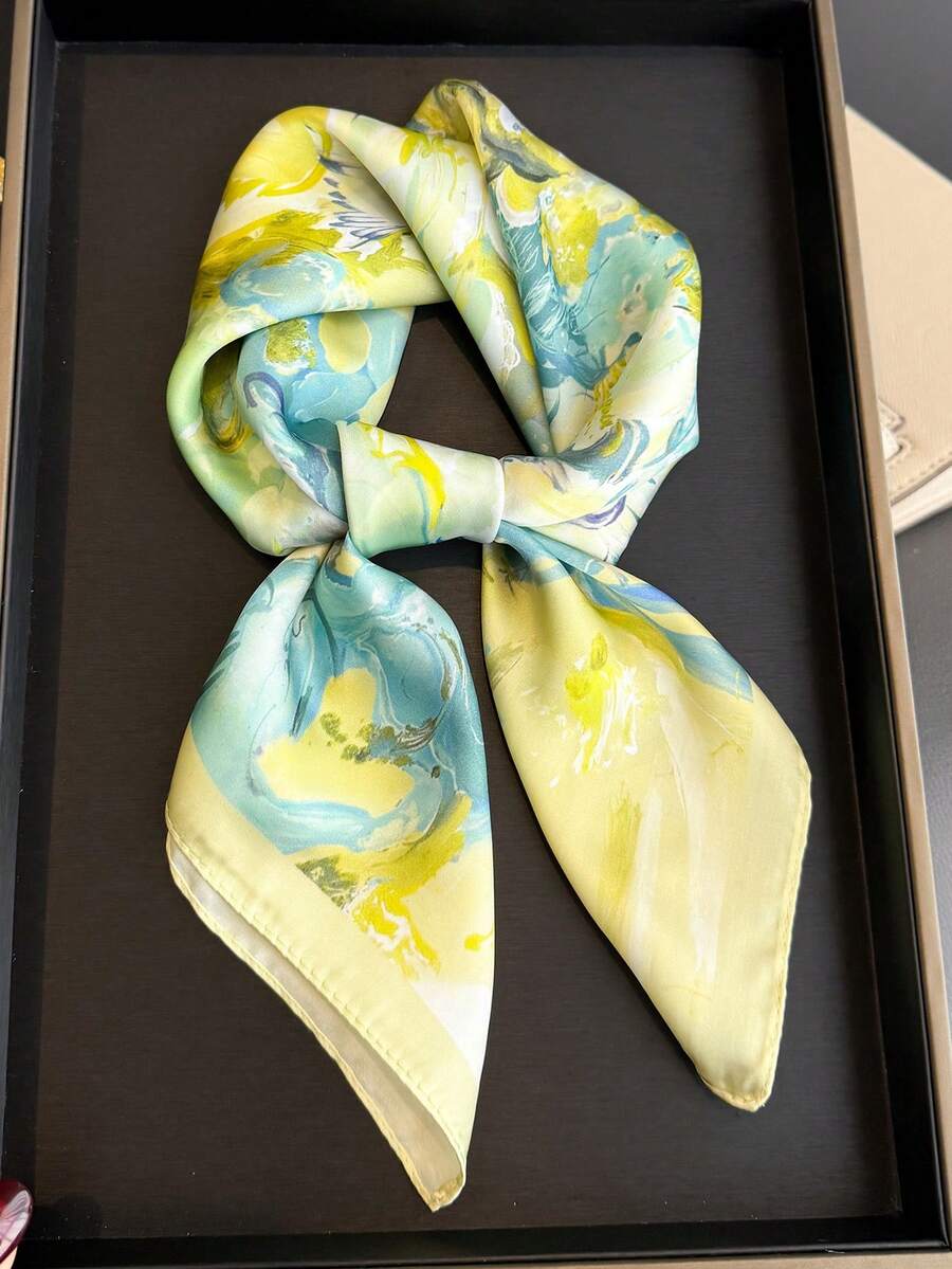 1条女士优雅复古印花轻薄缎面方巾，波西米亚风休闲女士围巾/披肩，轻薄舒适，适合春夏日常佩戴和外出。 - 彩色 - 查看 1