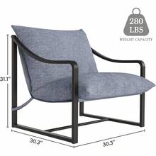 Silla de acento moderna de 2 piezas con marco de metal robusto y cojín de peluche y reposabrazos, sillón de lectura cómodo para sala de estar, estudio, sala de sol o porche, fácil montaje - Gris - Ver 2