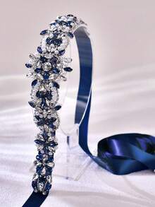 1件海军蓝水晶水钻伴娘腰带，完美新娘配饰，女士晚礼服装饰，适合派对、宴会、婚礼季、复活节等场合。 - 海軍藍色絲帶 - 查看 10