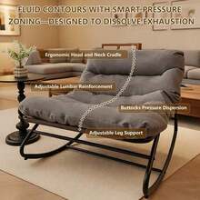Oversized Papasan Rocking Chair With Thick Cushion – Indoor Outdoor Lounge Rocker Patio, Balcony & Living Room - Xám - Xem 5