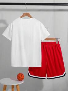 Tween Boy Cartoon Graphic Print Crew Neck Short Sleeve T-Shirt And Shorts Set - White - View 3