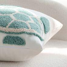 1pc 18x18 Inch Canvas Blue Ocean Style Plush Sea Turtle Throw Pillow Cover, Suitable For Sofa Bedroom Living Room, Summer Ocean Style Home Decor Cushion Cover (Inner Pillow Not Included) - Blue - View 5