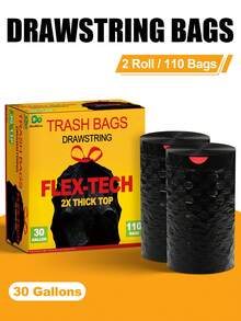30 Gallon Trash Bags, 110 Count – Medium Duty Garbage Bags, Thick, Durable & Tear Resistant Plastic Bags, Multipurpose Drawstring Design Trash Bags For Kitchen, Yard, Office, Black Trash Bags - FLEX-tECH - View 3