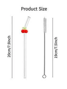 1/2/5pcs Reusable Glass Straws With Cherry Decoration, Cute Cartoon Bent Transparent Glass Drinking Straws Tableware Set, Suitable For Kitchen Accessories, Water Cups, Straw Tops, Smoothies, Bubble Tea, Juices, Cocktails, Cold Drinks, Ideal For Back To School, Hen Party, Wedding, Travel, Fun Gift For Girlfriend/Boyfriend, Graduation, Party, Easter - View 4