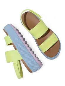 Elegant Platform Sandals For Women Round Toe Hook And Loop Strap Slip On Slides Strapy Flip Flops Wedge Sandals Casual Womens Slippers Party Vacation Walking Beach Indoor Outdoor Spring Mother Gifts Summer Sandals For Women Greenmulti Sandals - 綠多 - 查看 8