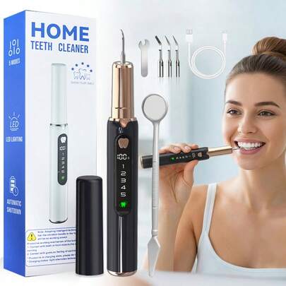 1pc Dental Scaler/Teeth Whitening Device With A High-Definition Display; An Tooth Gap Cleaning Tools That Effectively Removes Plaque; A 5-Speed Adjustable Dental Cleaner That Includes 4 Interchangeable Tips And 1 Oral Mirror; A 500mAh Rechargeable Electric Toothbrush; The Perfect Holiday Gift For Your Partner, 2026 Mother's Day Gift, Oral Care Tool.