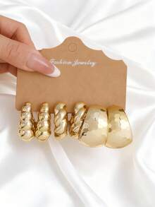 一套时尚简约几何图案CCB耳环，适合日常佩戴 - 金黃色 - 查看 6