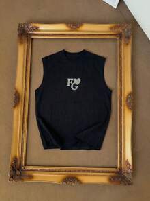 FRACTYR Men's Casual Street Fashion Heart & Letter Graphic Print Double-Sided Design Loose Fit Round Neck Short Sleeve T-Shirt, Summer - Black - View 6