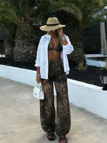 Bộ sưu tập Xuân/Hè mới: Quần ống rộng dáng harem thời trang và thanh lịch dành cho nữ, thiết kế hiện đại kiểu đô thị với họa tiết da báo, chất liệu hơi xuyên thấu, phù hợp cho trang phục công sở, quần hè, quần đi biển mùa hè. - Màu nâu  Mocha - Xem 6