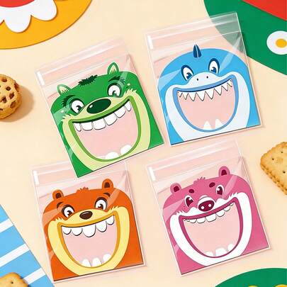 Túi đựng bánh tự dính hình hoạt hình 4 trong 1, thích hợp cho bánh quy hình bông tuyết, kẹo, bánh trung thu, quà tặng tiệc cưới.