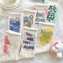 5 Pairs Unisex Stylish Patterned Socks - Letter Print Casual Cotton Boat Socks - Multicolor - View 3