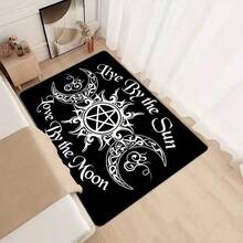 1 pièce, tapis d'entrée en éponge de 8 mm d'épaisseur, imprimé pentagramme et lune, slogan "Vivre selon la lune", résistant à la saleté pour l'intérieur et l'extérieur, antidérapant doux et confortable, tapis de sol pour salon et chambre à coucher, décoration d'intérieur - 2 - Voir 1