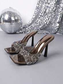 Fashionable Women's High Heel Rhinestone Decorated Sandals - Bronze - View 16