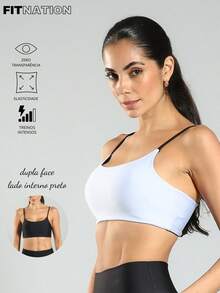 FITNESS DOUBLE-SIDED Fitness Top With High Support - 淺藍色 - 查看 2