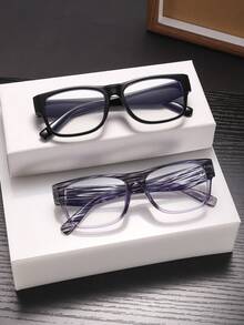 2 piezas Gafas cuadradas para hombres con patillas personalizadas, moda retro popular, gafas planas para uso diario, oficina y lectura, con estuche - Multicolor - Ver 7