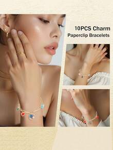 [10pcs Lobster Clasp Kit] 10pcs Stainless Steel Adjustable Charm Bracelet Kit With Lobster Clasp | Suitable For DIY Jewelry Making | Golden + Silvery - Star - View 6