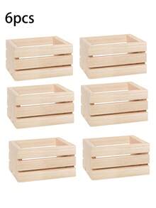 2/4/6pcs Mini Rustic Wooden Boxes, Unfinished Wooden Storage Boxes, Suitable For DIY Crafts, Kitchen, Office, Bedroom, Wardrobe, Rustic Decor - Multicolor - View 12