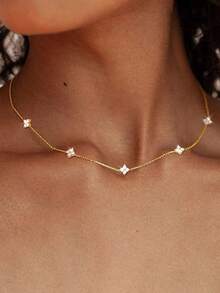 1件装简约百搭四叶草项链，女士款，优雅波西米亚风，奢华简约，时尚性感，可爱风格 - 金色 - 查看 4