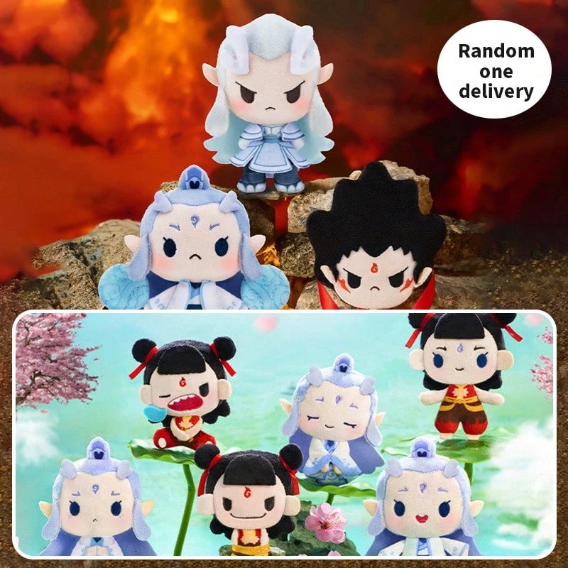 Miniso Pu Chi Nunu 哪吒莫通瑙海毛绒盲盒，可爱娃娃吊坠，完美生日礼物，涤纶材质（1个随机发货） - 彩色 - 查看 1