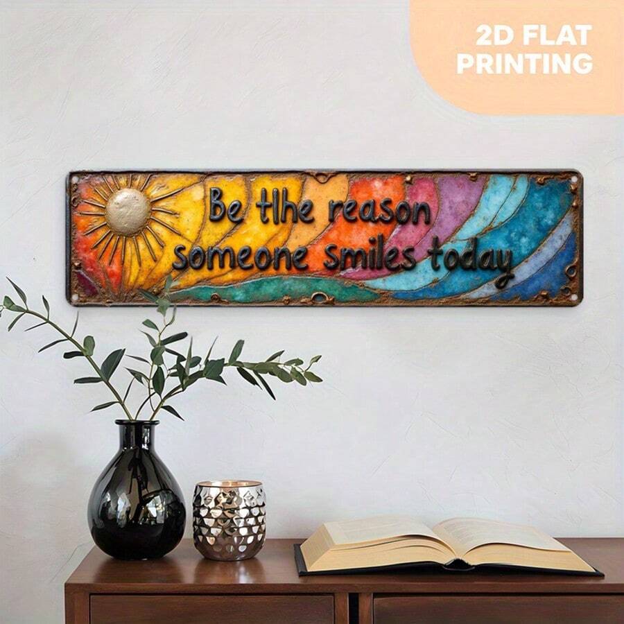 2D Flat Design "Be Someone's Reason To Smile Today" Vintage Farmhouse Wall Sign - Retro Iron Sign, Suitable For Cafes, Gifts, Durable, Pre-Drilled Holes For Easy Installation, Vintage Text Display, 2D Flat Design - Multicolor - View 1