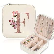 2026 Best-Selling Classic False Leather Jewelry Box With Zipper Closure - Waterproof And Lightweight, Suitable For Travel, Featuring A 26-Letter Floral Design, Detachable Necklace Display Stand And Compartments For Rings And Earrings - Elegant Jewelry Gift For Women, Decorative Lid, Storage Solution, Jewelry Box - A - Xem 11