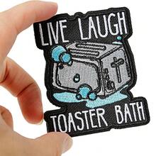 1 件装“Live Laugh”烤面包机图案浴室贴片，刺绣魔术贴贴片，趣味表情包贴片，适用于战术背包、狗背带、军用背心、健身包、帽子、头盔 - A - 查看 3