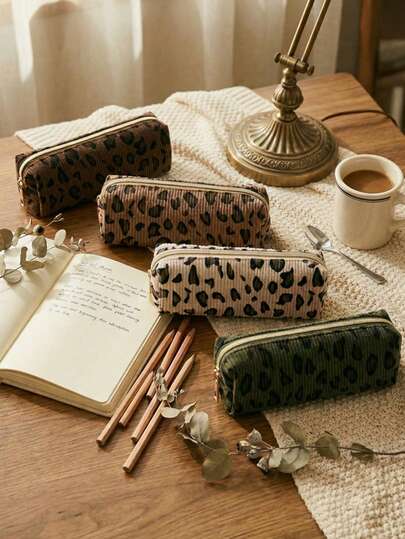 1pc Unique Leopard-Print Pencil Case Is Eye-Catching And Stylish. Made Of Corduroy, It's Multifunctional With A Reusable Lining. It Can Be Used As A Student Pencil Case, A Youth Office And Study Accessory, Or A Back-To-School Gift. Perfect For Back-To-School Season, It's Also A Great Surprise Gift For Valentine's Day, Teacher's Day, Chinese New Year, And Birthdays.
