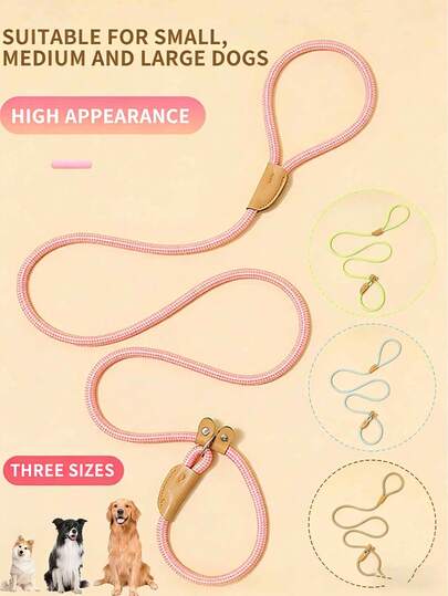 1 Stück multifunktionale ästhetische Hundeleine 6 Fuß (ca. 1,8 M), 3 Größen verfügbar, Gleitende Hundeleine, Nylonmaterial, integrierter verstellbarer Halsband geeignet für kleine, mittlere, große Hunde, strapazierfähiges Seil, reflektierende Nähte, mit rundem Seil, kein Ziehen, P-Kette P-Seil zum Gassigehen und für Outdoor-Aktivitäten, glücklicher Hund, Hundezubehör