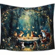 2D Flat Printing,1 Pc Enchanted Forest Tapestry, Fantasy Woods Tapestry Wall Hanging, Magical Wildflower Forest Animal Wall Blanket Decor For Home Living Room Bedroom Nursery - 白色 - 查看 1