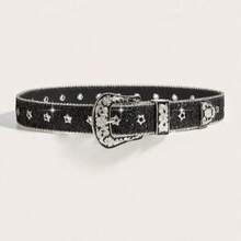 1pc Men's Star Eyelet Embellished Western Cowboy Style Heavy Duty Belt Suitable For Daily Use - Black - View 2