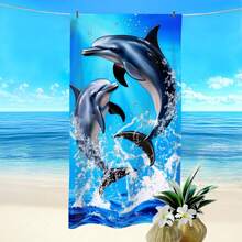 1 pièce Serviette de plage avec imprimé dauphin, créature marine. Serviette super absorbante et séchage rapide pour la natation, couverture de plage douce et légère. Accessoire de plage idéal pour la plage, la natation, l'extérieur, les voyages - Multicolore - Voir 2