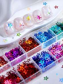 12格全息镂空星形美甲亮片，多色炫彩星形薄片，风靡INS Y2K美学DIY美甲装饰用品 - 彩色 - 查看 4