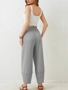 Women's Baggy Wide Leg Pants,Fall Cargo Pants With Paper Bag Waist,Cotton Loose Fit Palazzo Pants With Pockets - 淺灰色 - 查看 3