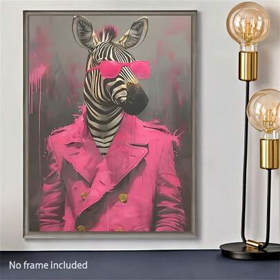 Chic Pink Zebra Portrait Canvas Art Print, Frameless Vintage Wall Decor For Living Room, Bedroom, Office, Dining & Bar, Waterproof, Unique Creative Gift Idea, Perfect For Room Decor