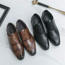 Men's Green Brogue Monk Strap Shoes, British Style Business Casual Footwear, Fashion Large Size Dress Shoes - 黑色 - 查看 4