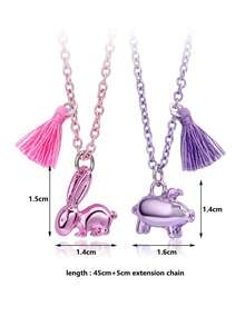 2pcs/Set Fashionable Cute Cartoon Electroplated Hollow Rabbit & Pig Pendant Necklace Set, Suitable For Daily Wear And Festivals - Multicolor - View 4