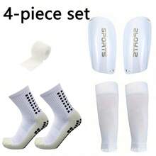 4pcs/Set Adult Thick Non-Slip Football Socks With Shin Guards - One Size Fits All Adults - View 1