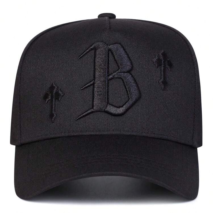 1pc Men's B Truck Driver Cap, Personalized Letter & Cross Embroidery Baseball Cap, Streetwear Fashion Five-Panel Hat, Outdoor Sun Protection Casual Cap For Spring, Autumn, Travel, Beach - Baseball Cap - View 3