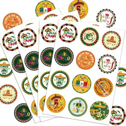 48 Stück Cinco De Mayo Aufkleber, Mexikanische Karneval Party Aufkleber, Avocado Mexikanischer Karneval Taco Kaktus Gitarre Aufkleber, Karneval Themen Party Zubehör