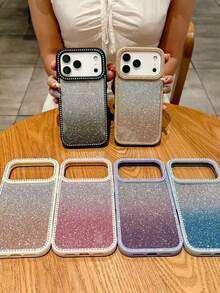 Funda de teléfono de acrílico transparente con degradado de brillo de lujo para iPhone 17 Pro Max, 17 Pro, 17, 16 Pro Max, 16 Pro, 16, 15 Pro Max, 15 Pro, 15, 14 Pro Max, 14 Pro, 14, 13 Pro Max, 13 Pro, 13, 12, 11, funda suave anti-caída de moda para mujeres - Blanco - Ver 4