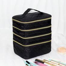 Túi đựng mỹ phẩm tối giản, vải thêu màu đen, dung tích cực lớn, túi đựng đồ đa năng 4 tầng, túi đựng đồ vệ sinh cá nhân có khóa kéo tiện lợi, dễ mang theo, phù hợp cho gia đình, du lịch và sử dụng hàng ngày. - màu đen - Xem 7