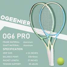 OGEENIER 27 Zoll 2 Player Tennisschläger Racket Set für Erwachsene Tennisschläger Damen Herren, für Anfänger mit 2 Griffband und 3 Bällen und 2 Tennis-Vibrationsdämpfer 1 Tennis Tasche QQDP - grün+blau - Übersicht 2