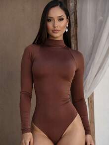 3-Piece Set: Women's High Neck Long Sleeve Turtleneck Bodysuit, Second Skin, Suplex Fabric, Party , Autumn/Winter - Đen, nâu và be - Xem 4