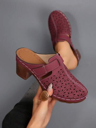 Women's Fashion Mule Shoes: Chunky Heel Design, Casual Wear With Jeans/Skirts, Elegant Bohemian Buckle Decor