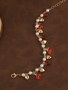 1pc Sweet & Fresh Fruit Personalized Super Cool Creative Cherry Heart Beaded Bracelet - Multicolor - View 4