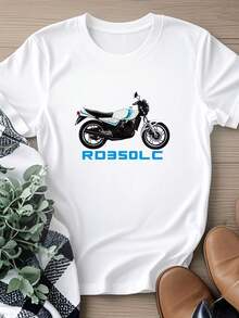 Maglietta da donna con stampa, maglietta con motivo motociclistico RD350LC, motociclista, manica corta, girocollo - Bianco - Visualizzare 1