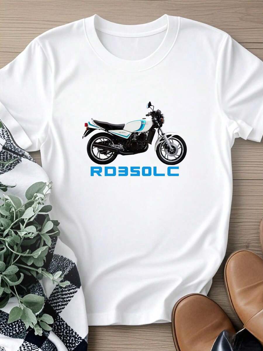 Maglietta da donna con stampa, maglietta con motivo motociclistico RD350LC, motociclista, manica corta, girocollo - Bianco - Visualizzare 1